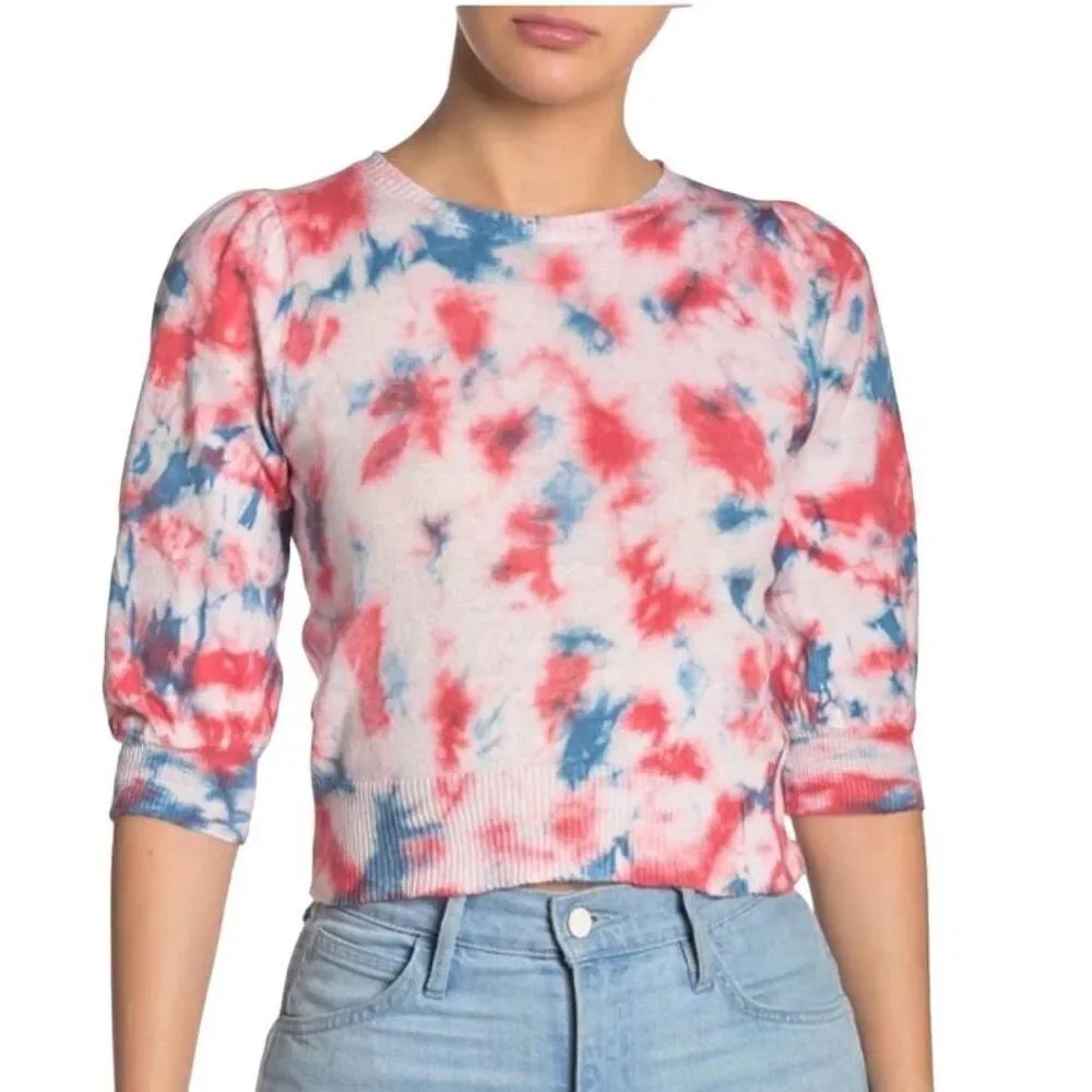 John + Jenn Chill Tie Dye Cropped Sweatshirt Lava Bust 1/2 Sleeve Size Small